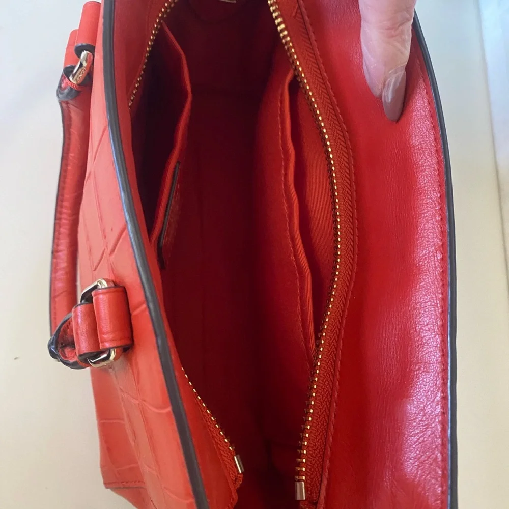 Coach Red Coral Croc-Embossed Leather Bag with Crossbody Strap